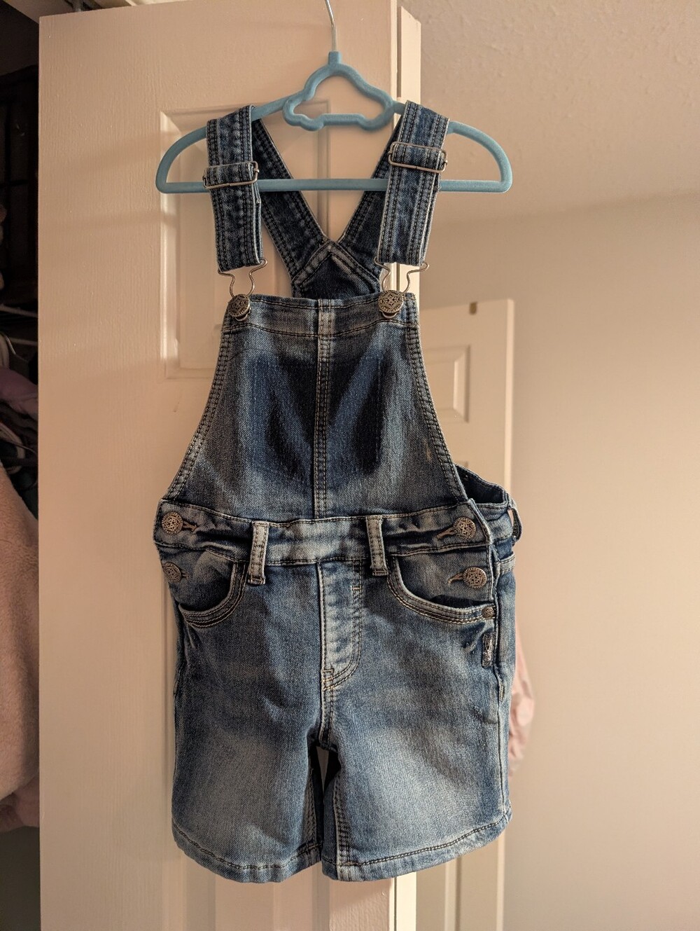 Toddler Silver Denim Short Overalls